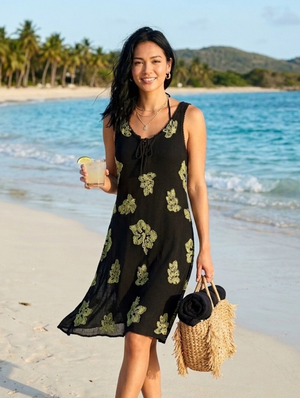 Vintage Raya Sun Swim Coverup Floral Dress Pullover Size Large Womens Coastal